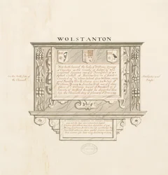 Église de Wolstanton - Monument mural à William Yonge de Caynton : dessin à la plume et au lavis, nd [?19e siècle]