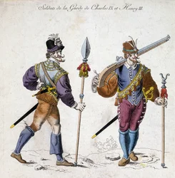 Costumes des soldats de la garde de Charles IX (1550-1574) et Henri III (1574-1589)