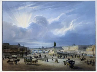 Vue générale du Louvre avec la statue d