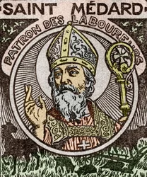 Portrait de Saint Médard, Medardus, évêque de Noyon, extrait de l