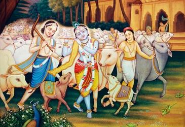 Krishna et Balram avec Gopal, miniature