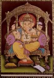 Peinture miniature de Lord Ganesh Ganpati sur papier avec embossage doré