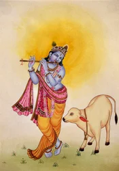 Peinture miniature de Lord Krishna sur papier