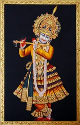 Seigneur Krishna jouant de la flûte, miniature sur papier