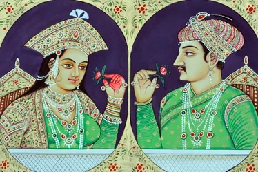 Peinture Miniature de la Reine Noorjahan avec Jahangir Inde Asie