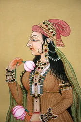 Peinture Miniature sur Papier Portrait de Dame Royale Moghole