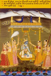 Miniature sur papier, Rag Hi Dol, École de Nathdwara
