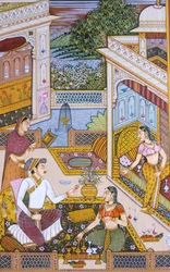 Peinture miniature moghole sur papier, roi royal appréciant une boisson