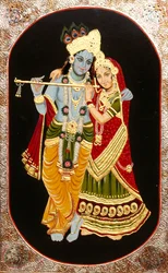 Peinture de Dieu Krishna et de sa plus grande dévote Radha, Inde