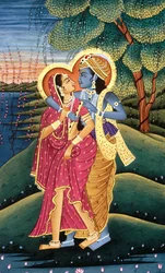 Peinture de Dieu Krishna et de sa plus grande dévote Radha, Inde