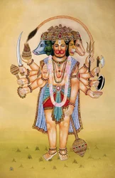 Peinture miniature de Panchmukhi Lord Hanuman sur papier