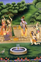 Image de Krishna jouant à Holi avec les Gopies (École Nalkdwral Pichwai), Inde