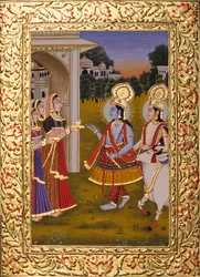 Miniature de Radha Krishna sur papier avec dorure en relief