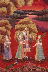 Peinture miniature de Radha Krishna sur soie
