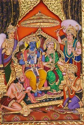 Peinture miniature de Ram Darbar sur papier avec embossage