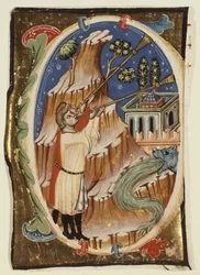 Scène apocalyptique, fin 13e-début 14e siècle (tempera et feuille d