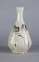 Vase avec chrysanthème et motif de maison, dynastie Choson