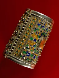 Bracelet en corail, argent et émail, Maroc