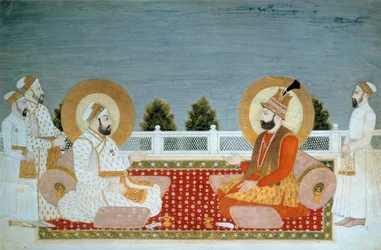 Art indien : représentation de Muhammad Shah (1702-1748), empereur indien, et de Nadir Shah (1688-1747), shah d