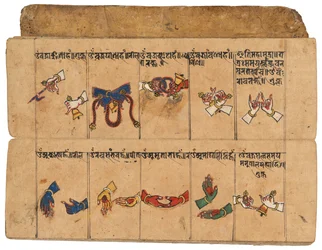 Un manuscrit Thyasapu avec des illustrations iconographiques de Mudras, Népal