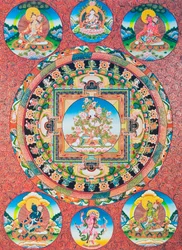 Mandala de Tara Blanche; la déesse aux sept yeux du panthéon bouddhiste représentant la déesse de la compassion et la protectrice des êtres humains
