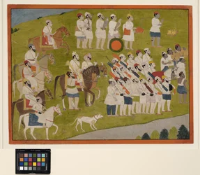 Un prince Bhoti se prépare pour la chasse, vers 1800