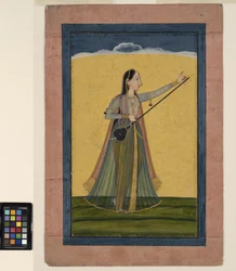 Une femme accorde son tambura, vers 1740