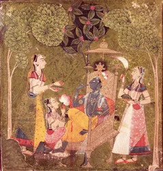Krishna et les jeunes filles, Himachal Pradesh, École Pahari, c.1710