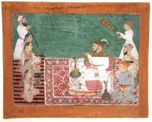 Rajah Deep Chand et ses amis fumant une chicha, Bijapur, vers 1760