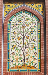 Arbre en fleurs, décoration Majolique, Mosquée Wazir Khan (17e siècle), Lahore, Pendjab, Pakistan