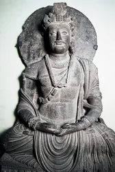 Sculpture en pierre représentant Bouddha, art du Gandhara, Peshawar, Pakistan