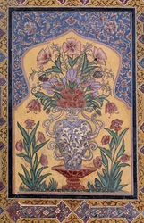 Vase avec des fleurs, détail décoratif de la mosquée Wazir Khan (17ème siècle), Lahore, Pendjab, Pakistan