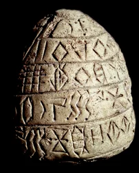 Fragment de cône en argile; inscription en élamite linéaire; 3ème millénaire av. J.-C.