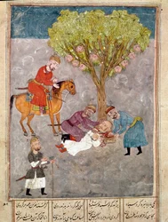 Art islamique : des ennemis sont décapités. Miniature persane tirée d
