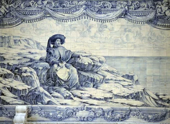 Henri le Navigateur, assis, regardant la mer - Azulejo des environs de Lisbonne (Sintra).