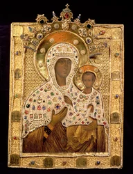 Icône de la Vierge, monastère de Smolenskaja, Moscou (technique mixte)