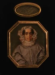Portrait de Praskovya Mikhailovna Tolstaya (1777-1844), avec une mèche de ses cheveux, vers 1844