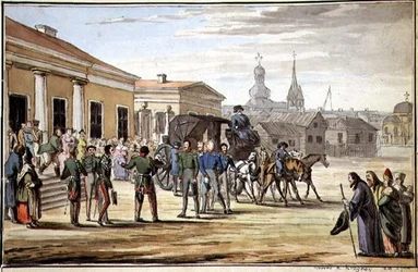 Soldats russes arrivant à Krasnoy