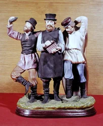 Trois moujiks ivres, fabriqués par la fabrique Gardner, Moscou, vers 1860-70