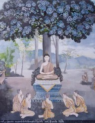 Fresque représentant une scène de la vie de Bouddha, temple Wat Phra That Doi Suthep