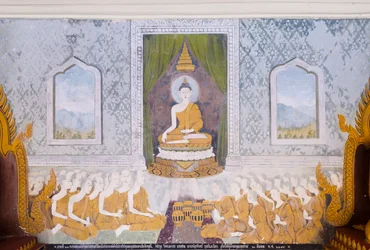 Fresque représentant une scène de la vie de Bouddha, temple Wat Phra That Doi Suthep