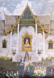 Fresque représentant une scène de la vie de Bouddha, temple Wat Phra That Doi Suthep