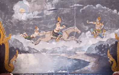 Fresque représentant une scène de la vie de Bouddha, temple Wat Phra That Doi Suthep