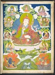 Un des 12 dessins représentant des divinités tibétaines par un artiste tibétain, probablement à Lhassa, vers 1800