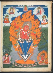 Un des 12 dessins représentant des divinités tibétaines par un artiste tibétain, probablement à Lhassa, vers 1800