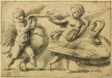 Putti jouant avec des cygnes
