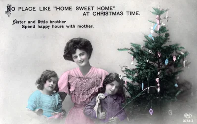 Pas de place comme chez soi à Noël, carte de vœux, vers 1900-1919