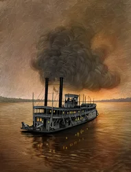 Mississippi Steamboat, 2015 (scratchboard, colorisé numériquement)