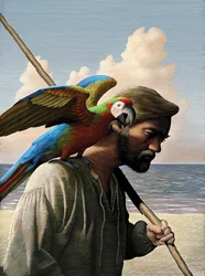 Robinson Crusoé, 2011 (scratchboard, colorisé numériquement)