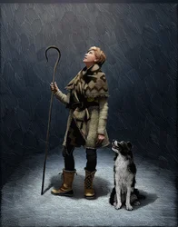 Berger avec un border collie 2018 (scratchboard, colorisé numériquement)